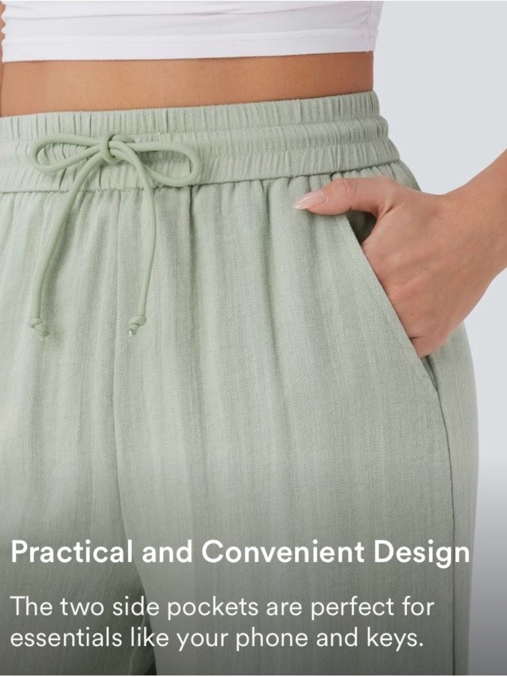 HALARA High Waisted Drawstring Pocket Wide Leg Baggy Casual Linen-Feel Pants - Picture 9 of 15